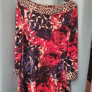 Style & Co Printed Shift Dress | Size L | Red Blue Floral Abstract